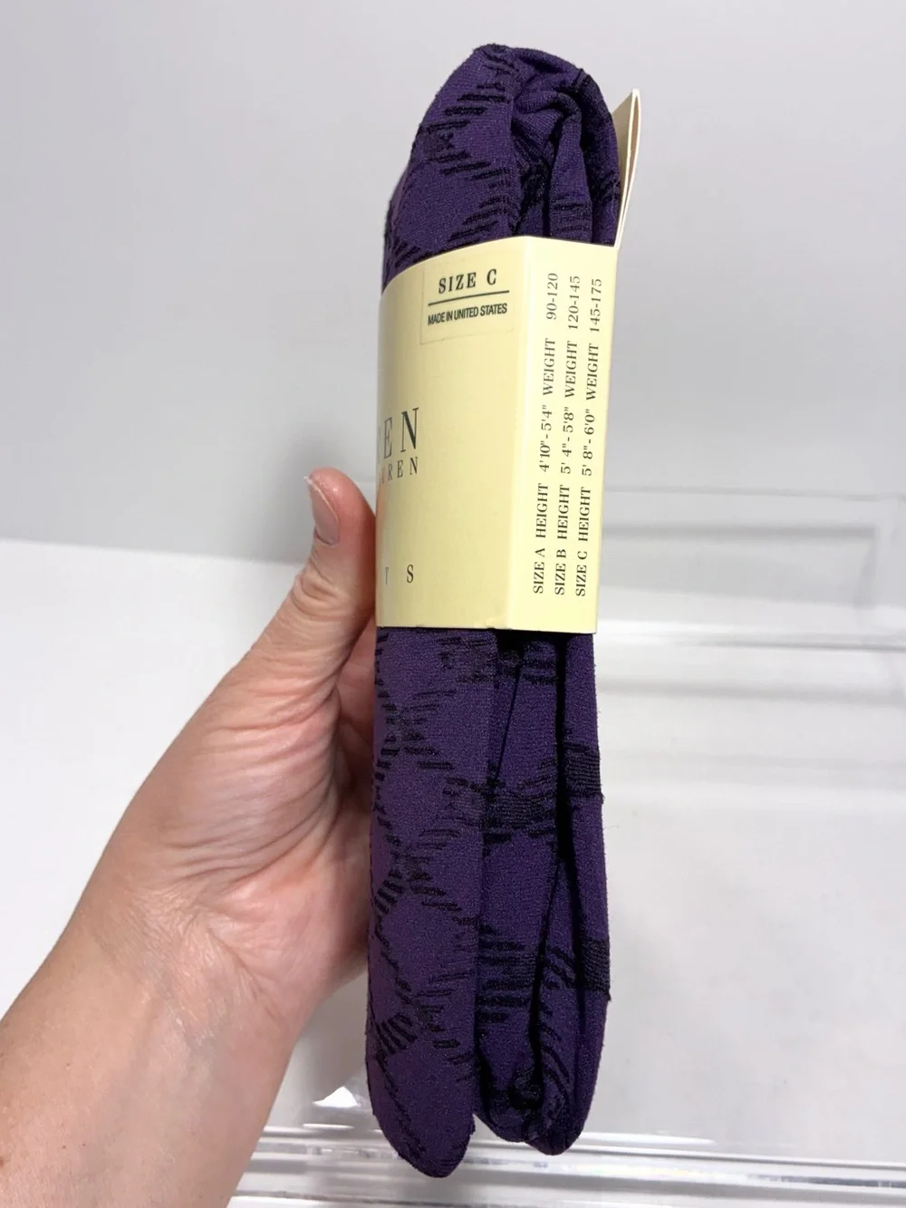 Y2K VTG Lauren Ralph Lauren USA MADE Control Top Patterned Tights Purple Size C